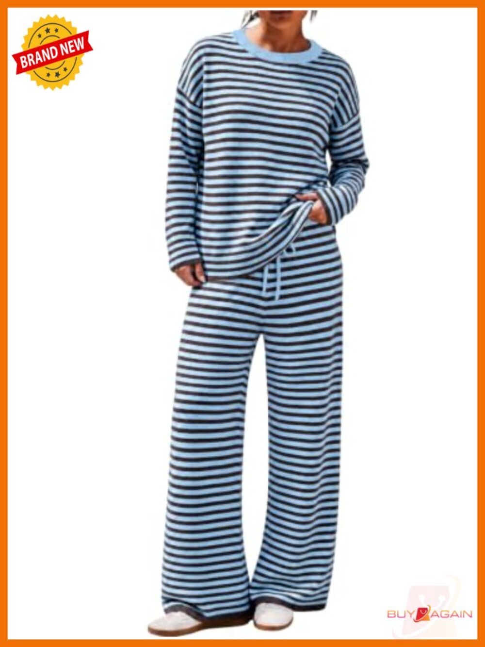 Womens 2 Piece Striped Sweater Set Oversized Knit Lounge Wide Leg Pants